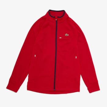 Lacoste SPORT Breathable UV Protection Zip Sweatshirt - Mikiny Pánské Červené / Bílé / Tmavě Blankyt